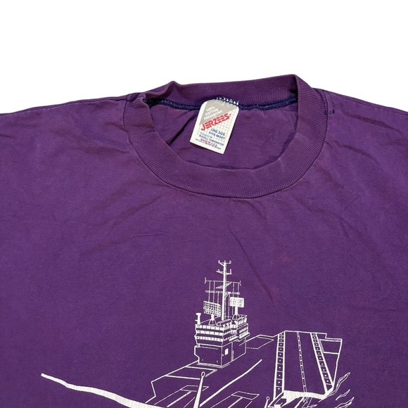 Jerzees Graphic‎ Tee Ready For Takeoff Purple One Size Military 90s Vtg USA - Picture 4 of 11